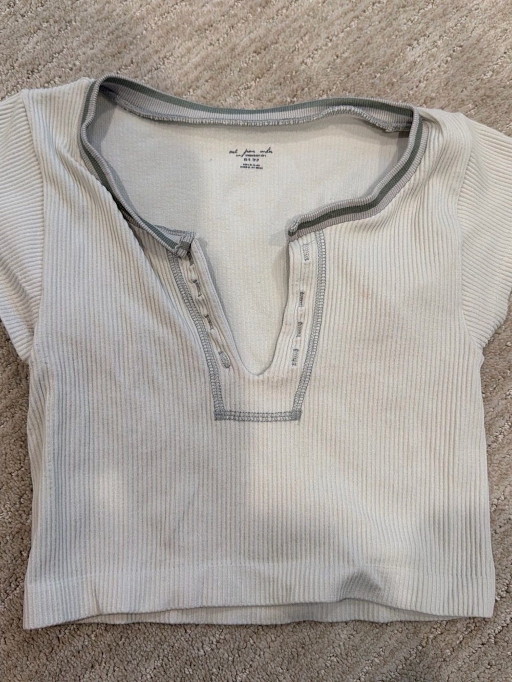 Urban Outfitters Cream Ribbed Henley Crop Top with Gray Trim